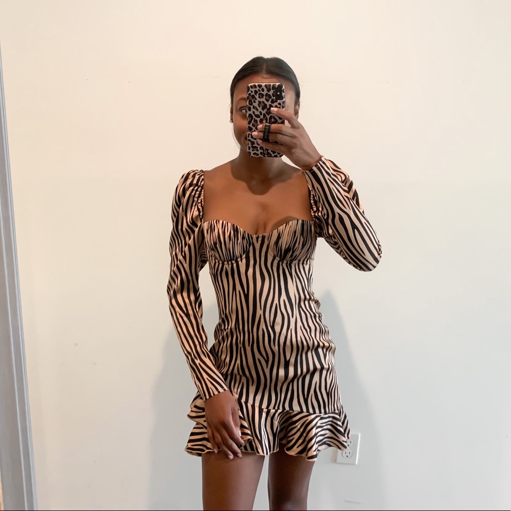 REVOLVE Satin Zebra Print Dress